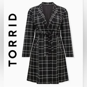 Torrid Coat Black & White Plaid Belted Longline Blazer NWT